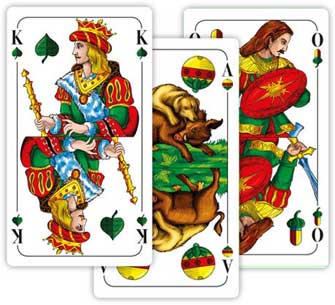 Schafkopfkarten bedrucken lassen - Drei Spielkarten mit dem bayerischen Blatt